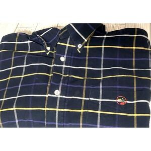 Duck Head Shirt Mens Large Blue plaid Long Sleeve Button Down Oxford Navy yellow